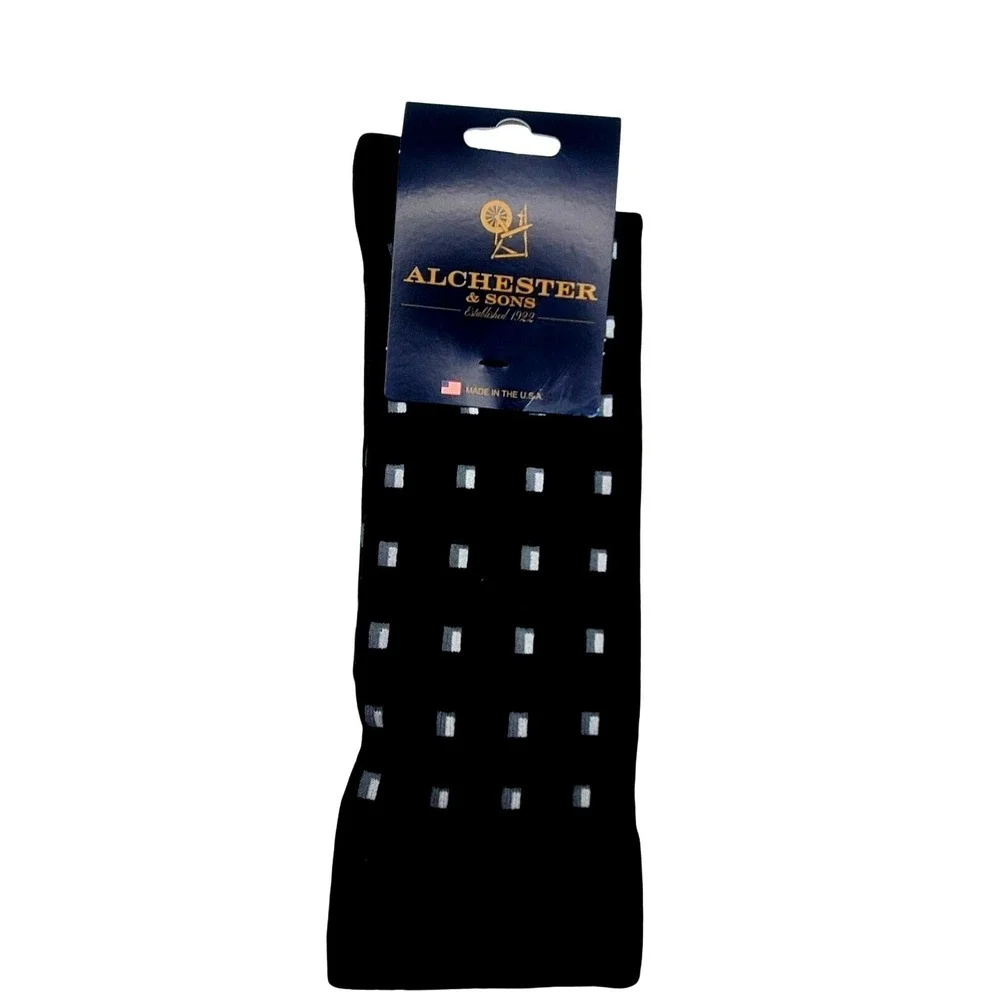 Black Crew‎ Cotton Pattern Socks Mens LARGE Alchester Clayton Dress Luxury NEW
